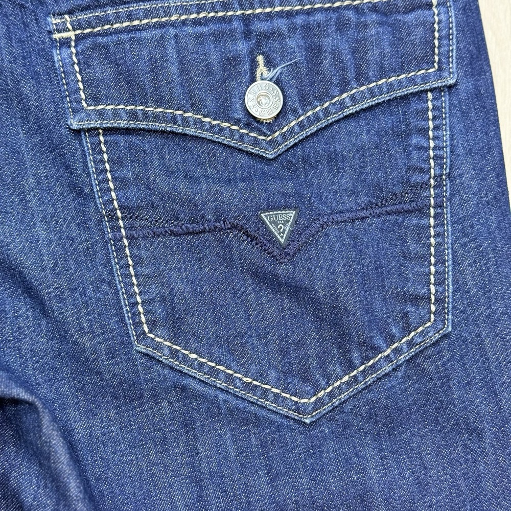 Guess Denim Shorts Mens 36 Blue Relaxed Boot Rancho Fit Y2K Cutoff Jean Shorts - Picture 4 of 9